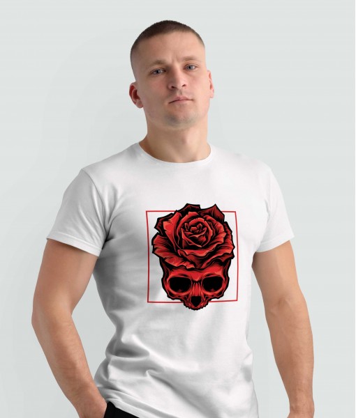 Мъжка тениска с щампа Готика Rose skull